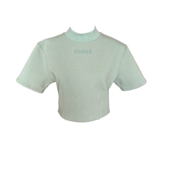 Hervé By Herve Leger Womens Mint Green Cropped Turtleneck Sweater S - Picture 1 of 6